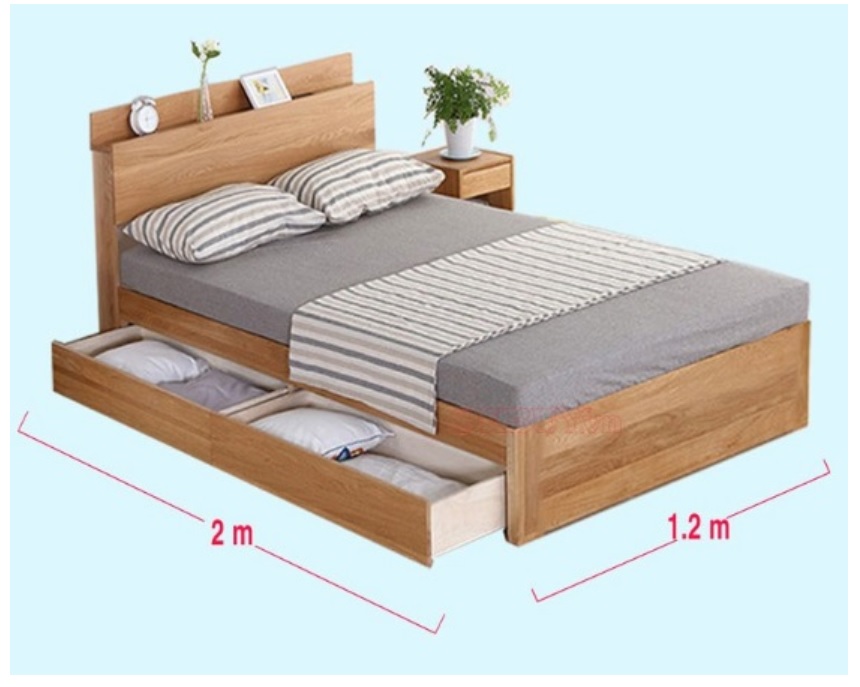 Giường ngủ đẹp 1m2 có ngăn và có kệ đầu giường giá rẻ GCNN23